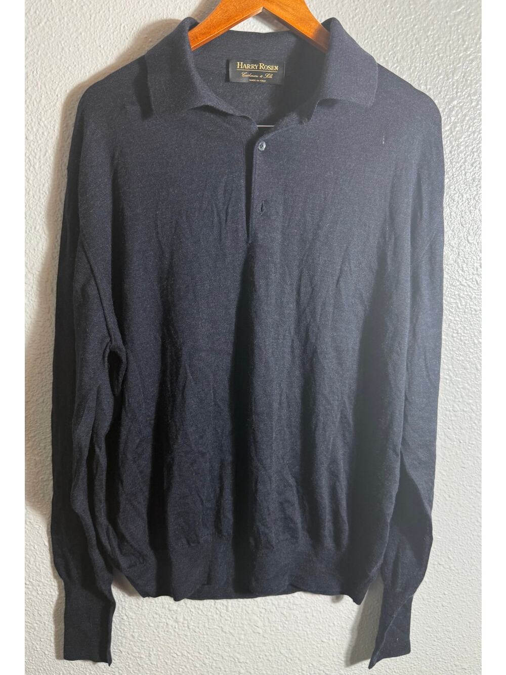 Harry Rosen Luxury Cashmere Silk Blend Italy Mens Lightweight Polo Size XL
